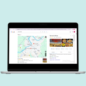 Google My Business profile and local map highlighting a restaurant's location, illustrating effective local SEO for visibility. 